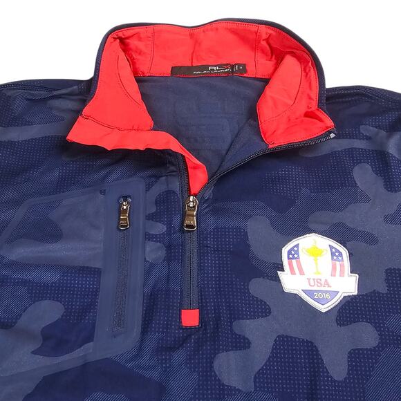 RLX Ralph Lauren Shirt Mens Medium Blue Camo US Ryder Cup Team Pullover 2016 - Picture 5 of 16